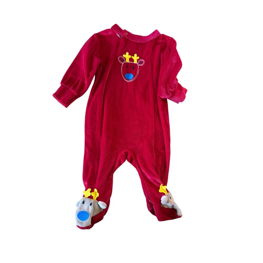 Carters Kids vintage red reindeer sleeper button up holiday pjs